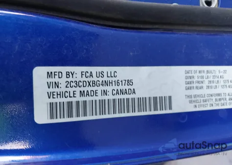 2022 Dodge Charger Sxt Rwd из США, поврежденный, VIN 2C3CDXBG4NH161785